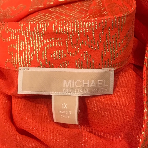 Michael Kors Bell Sleeve V Neck Fluted Sleeve Tangerine Top - Picture 4 of 4